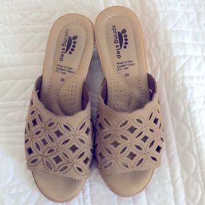 Spring Step Comfort Beige Wedge with leather upper-Size 5